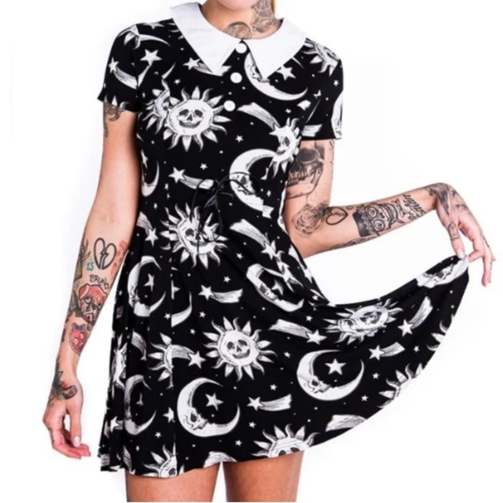 Killstar Black and White Sun and Moon Mini Dress